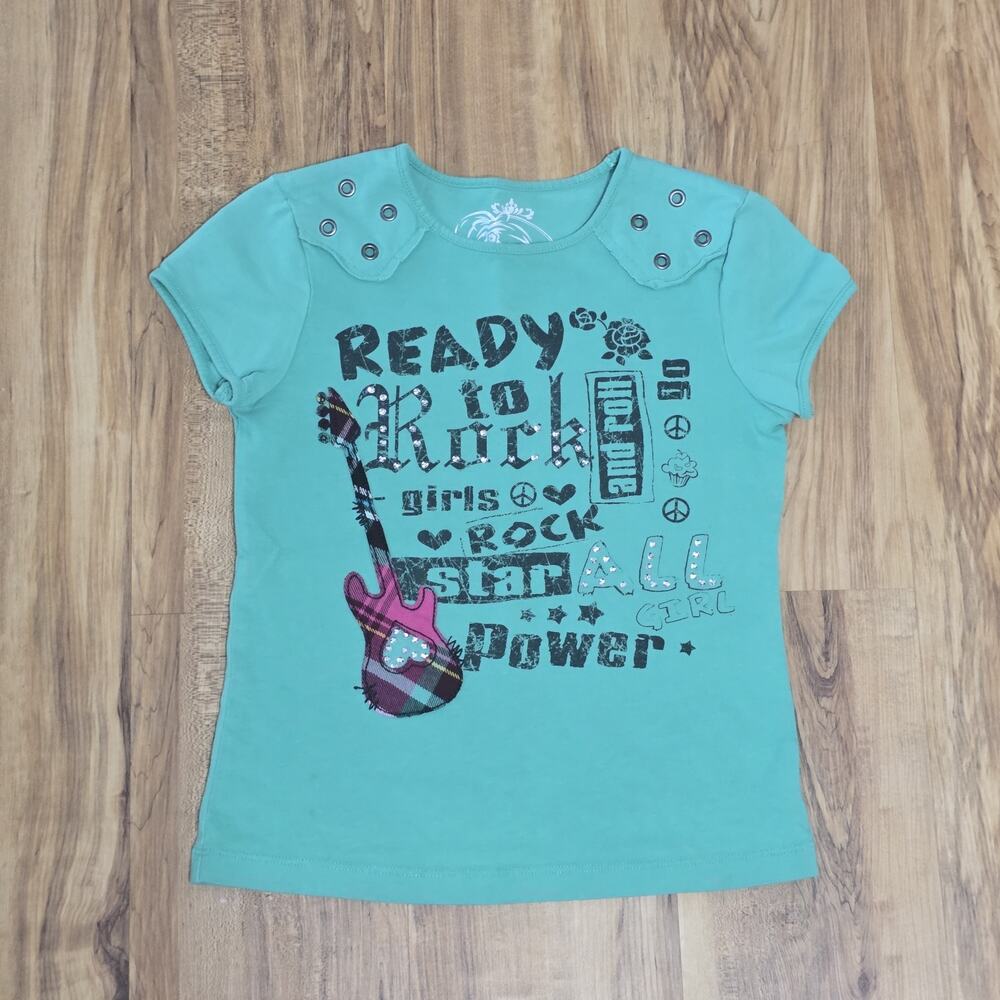 The Children’s Place Girls Ready to Rock Guitar Graphic T-Shirt Teal Size S 5/6